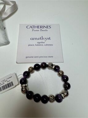 Catherines NWT Amethyst Power Beads Bracelet, Plus Sized 10” with Gift Bag